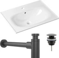 Комплект Раковина Lavinia Boho Bathroom Sink 33312010 + Донный клапан Wellsee Drainage System 182140000 матовый черный + Сифон 182105000 матовый черный