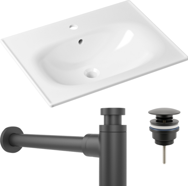 Комплект Раковина Lavinia Boho Bathroom Sink 33312010 + Донный клапан Wellsee Drainage System 182140000 матовый черный + Сифон 182105000 матовый черный