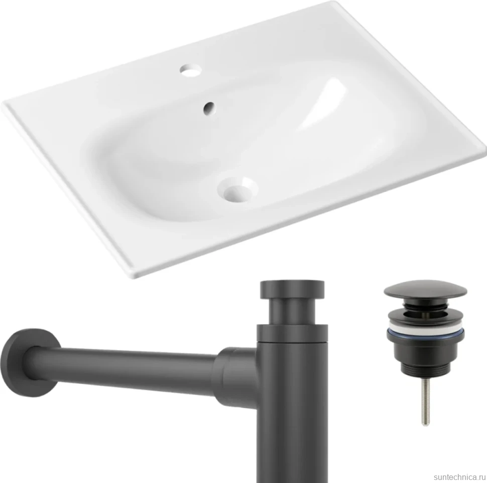 Комплект Раковина Lavinia Boho Bathroom Sink 33312010 + Донный клапан Wellsee Drainage System 182140000 матовый черный + Сифон 182105000 матовый черный