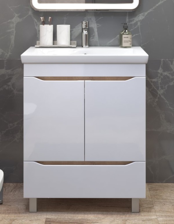 Тумба под раковину без столешницы Vigo Grani 70 белая, дуб золотой, для раковины Cersanit Como 70