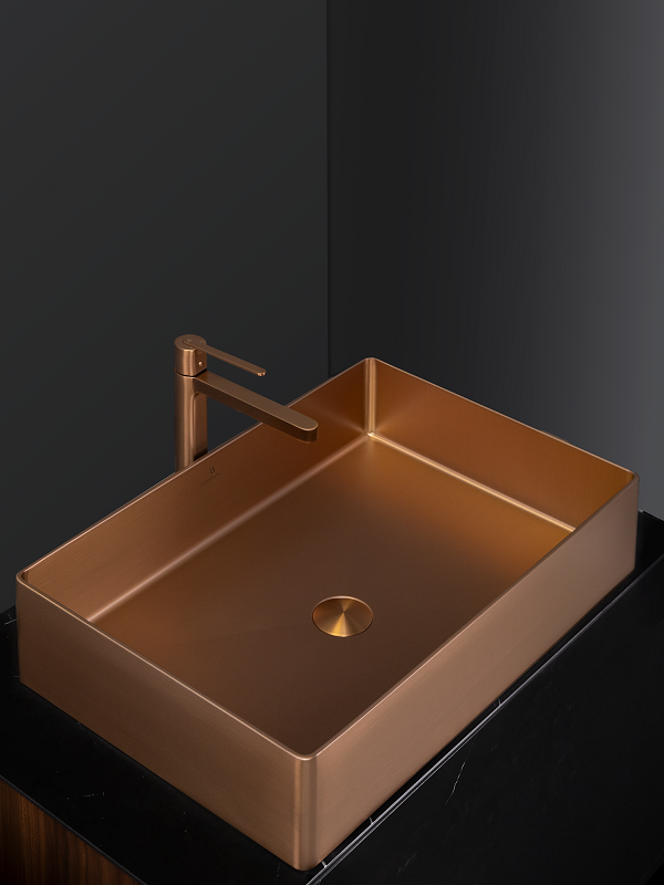 Накладная раковина AltroBagno Solido 001023 RaSp 60 матовая медь, прямоугольная, нержавеющая сталь