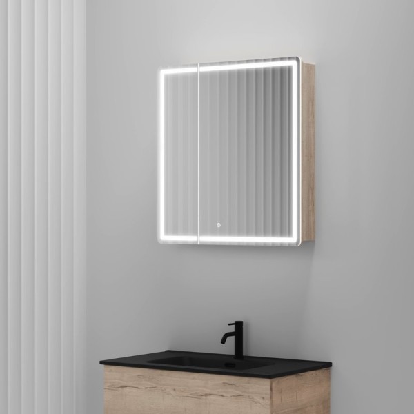 Зеркало-шкаф Sancos Mirror 70 с подсветкой, дуб галифакс натуральный