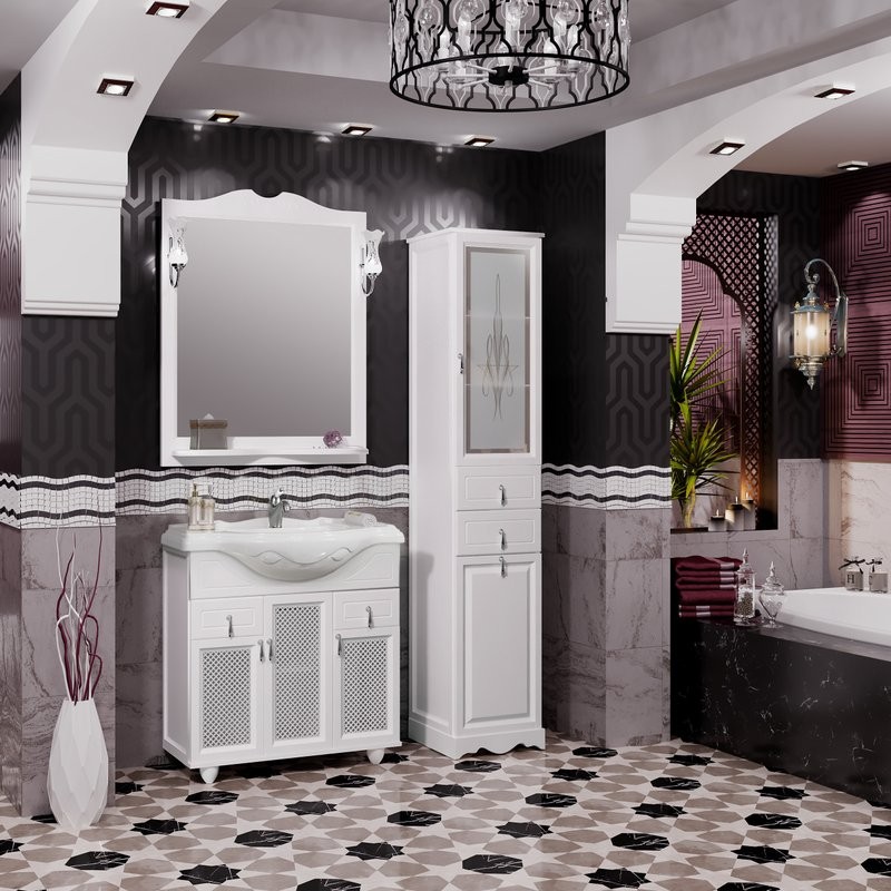 Мебель для ванной комнаты Opadiris Тибет 85 с декоративной решеткой, белая матовая