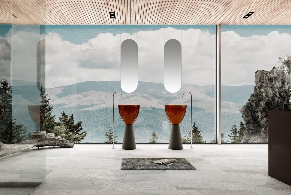 Раковина напольная Abber Kristall AT2703Black-Opal 45 глянцевая коричневая, матовая черная, круглая, моноблок