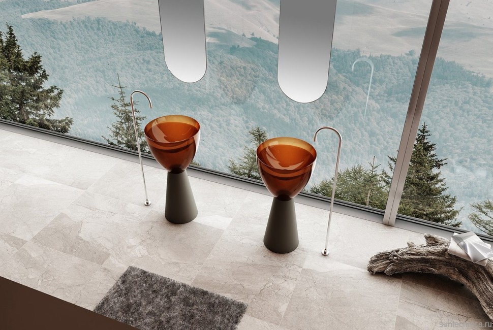 Раковина напольная Abber Kristall AT2703Black-Opal 45 глянцевая коричневая, матовая черная, круглая, моноблок