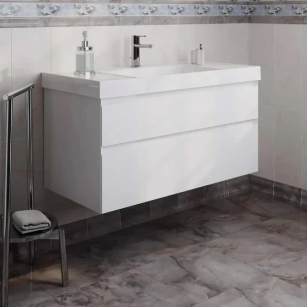 Тумба с раковиной KERAMA MARAZZI Cubo 100 подвесная, белая матовая