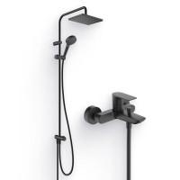 Душевой комплект Смеситель Hansgrohe Rebris E 72450670 черный матовый + Стойка Vernis Shape 26289670 Showerpipe 230 1jet Reno EcoSmart, черный