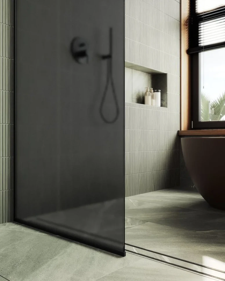 Душевая перегородка Maybahglass MGD-682-6у 109 см, профиль черный, стекло графит матовое