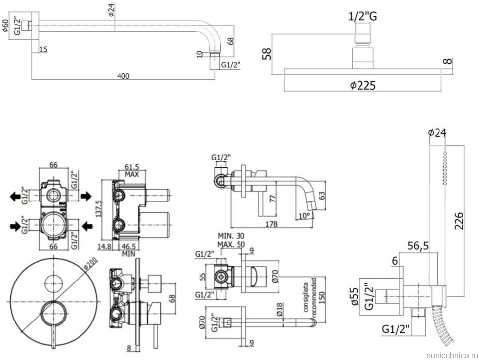 Комплект для ванной Paffoni Light KITLIG018CR006 С ВНУТРЕННЕЙ ЧАСТЬЮ, хром