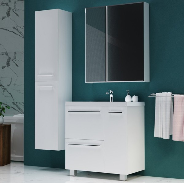 Мебель для ванной комнаты 1MarKa Соната 90Н с 1 дверкой и 2 ящиками, белый глянец