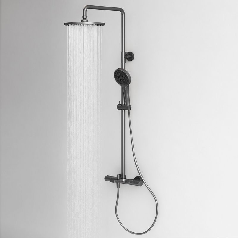 Душевая стойка Sancos Etna SC9008GG с термостатом, вороненая сталь