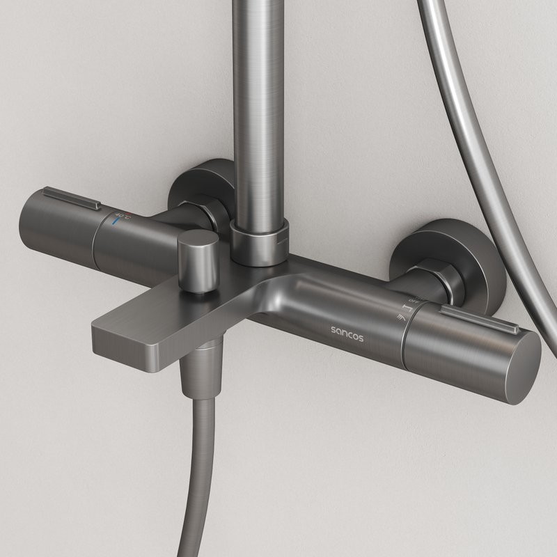 Душевая стойка Sancos Etna SC9008GG с термостатом, вороненая сталь