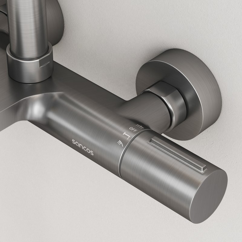 Душевая стойка Sancos Etna SC9008GG с термостатом, вороненая сталь