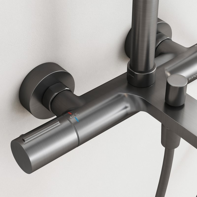 Душевая стойка Sancos Etna SC9008GG с термостатом, вороненая сталь