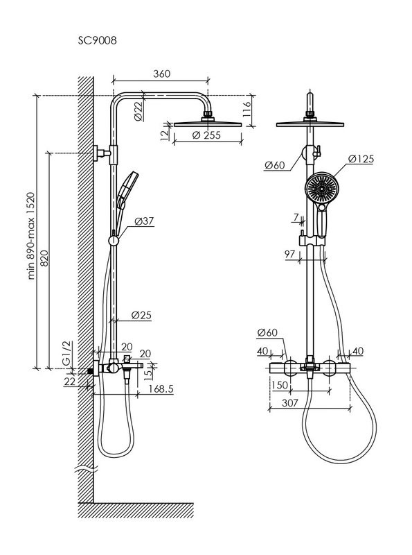 Душевая стойка Sancos Etna SC9008GG с термостатом, вороненая сталь
