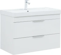 Тумба с раковиной Aquanet Ирис new 90 подвесная, 2 ящика, белая глянцевая