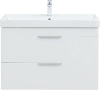 Тумба с раковиной Aquanet Ирис new 90 подвесная, 2 ящика, белая глянцевая