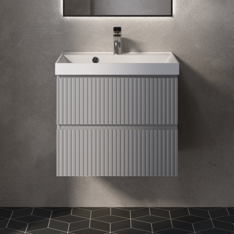 Тумба с раковиной AQUAme S1 60 подвесная, 2 ящика, серая