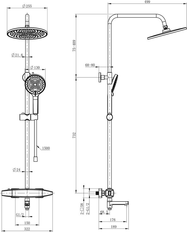 Душевая стойка Wonzon & Woghand WW-B3035-A2-MB матовая черная