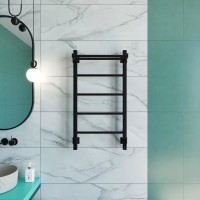 Полотенцесушитель электрический Grota App 430х800 RAL9005 EL 80x45 см, подключение справа, слева, скрытое подключение справа, матовый черный, лесенка, из стали, с полкой