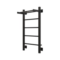 Полотенцесушитель электрический Grota App 430х800 RAL9005 EL 80x45 см, подключение справа, слева, скрытое подключение справа, матовый черный, лесенка, из стали, с полкой