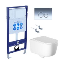 Комплект Унитаз подвесной AQUATEK Лугано AQ2002-00 безободковый, с микролифтом + Инсталляция Standard INS-0000012 + Комплект креплений KKI-0000002 + Кнопка KDI-0000018 хром