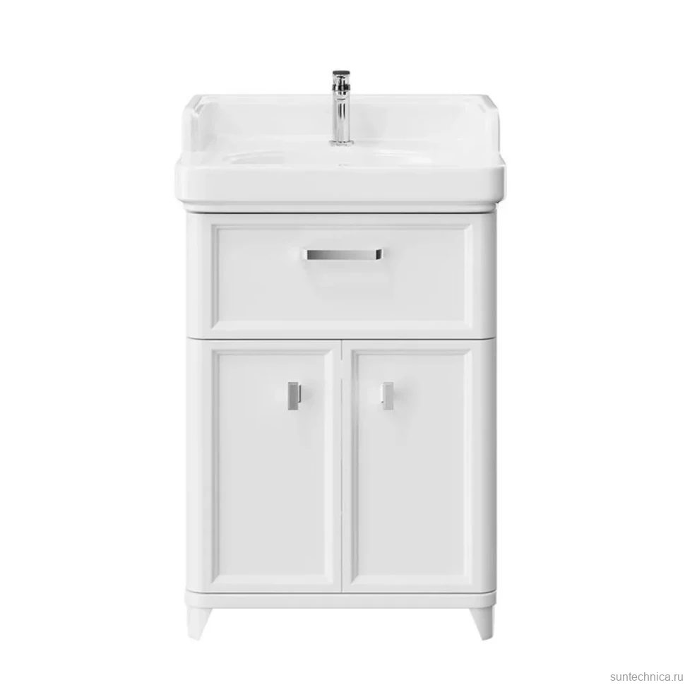Тумба с раковиной KERAMA MARAZZI Pompei 60 напольная, с ящиком и дверцами, глянцевая белая