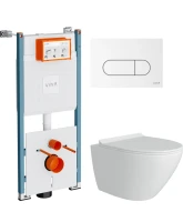 Комплект Унитаз подвесной Teymi Lina Pro T40106 с микрофлитом, безободковый, белый + Инсталляция VitrA V-Fix Core 732-5800-01PV + Кнопка Root Round 740-2200 белая глянцевая