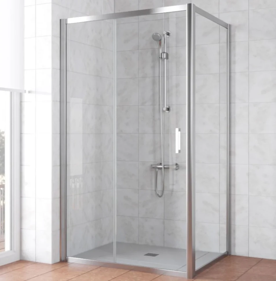 Душевой уголок Vegas Glass ZP+ZPV Tur Novo 100*80 08 01 профиль глянцевый хром, стекло прозрачное