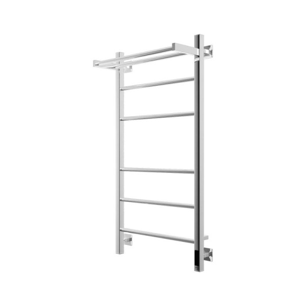 Полотенцесушитель электрический Grota Alto 530х1000 NP EL 100x55 см, подключение справа, слева, скрытое подключение справа, глянцевый хром, лесенка, с полкой