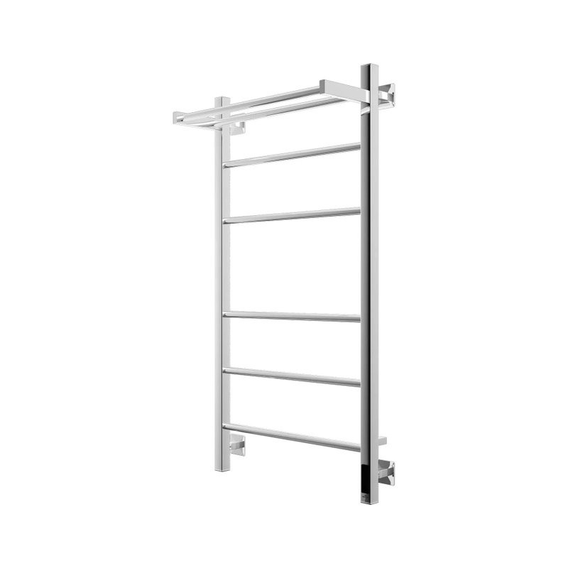 Полотенцесушитель электрический Grota Alto 530х1000 NP EL 100x55 см, подключение справа, слева, скрытое подключение справа, глянцевый хром, лесенка, с полкой