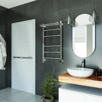 Полотенцесушитель электрический Grota Alto 530х1000 NP EL 100x55 см, подключение справа, слева, скрытое подключение справа, глянцевый хром, лесенка, с полкой