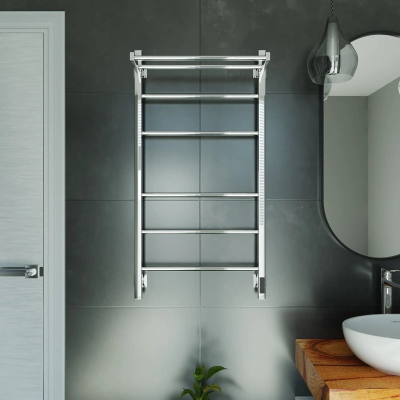 Полотенцесушитель электрический Grota Alto 530х1000 NP EL 100x55 см, подключение справа, слева, скрытое подключение справа, глянцевый хром, лесенка, с полкой