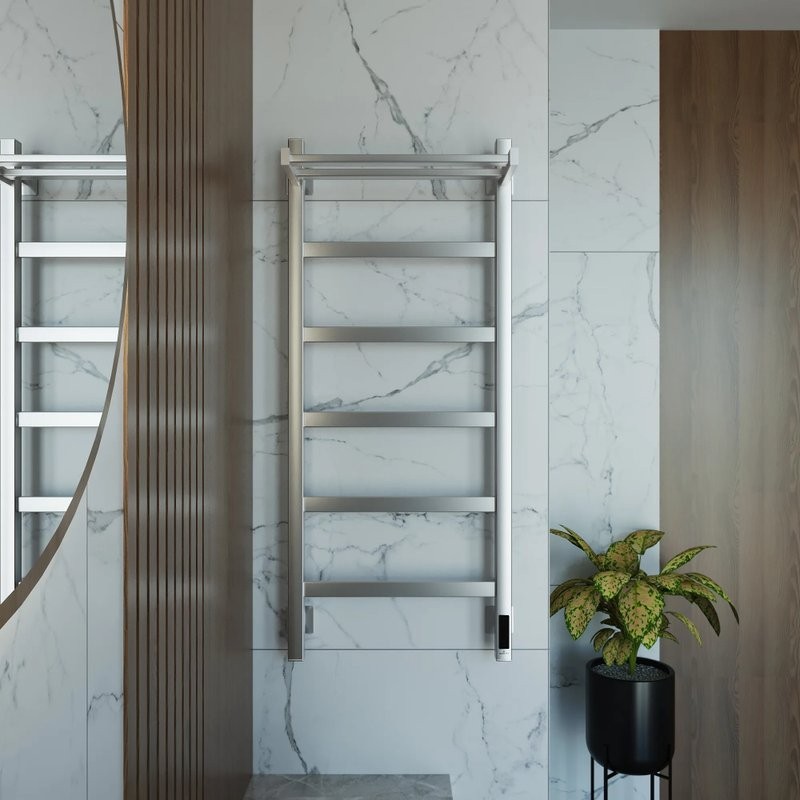 Полотенцесушитель электрический Grota Lore 430х1000 NM EL 100x45 см, подключение справа, слева, скрытое подключение справа, матовый хром, лесенка, с полкой