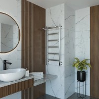 Полотенцесушитель электрический Grota Lore 430х1000 NM EL 100x45 см, подключение справа, слева, скрытое подключение справа, матовый хром, лесенка, с полкой