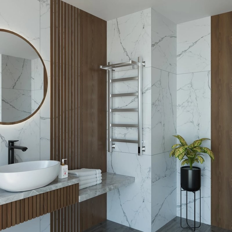 Полотенцесушитель электрический Grota Lore 430х1000 NM EL 100x45 см, подключение справа, слева, скрытое подключение справа, матовый хром, лесенка, с полкой