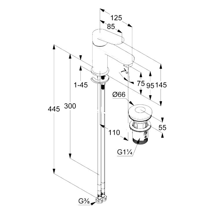 Смеситель для раковины Kludi X1 322663975 с донным клапаном, черный матовый