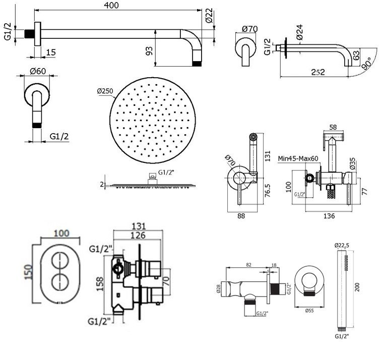 Комплект для ванной Plumberia Selection Ixo KITZXOT19NO260 С ВНУТРЕННЕЙ ЧАСТЬЮ, черный матовый