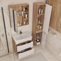 Тумба с раковиной SanStar Diva 50 подвесная, матовая белая, дуб вотан, раковина Фостер 50