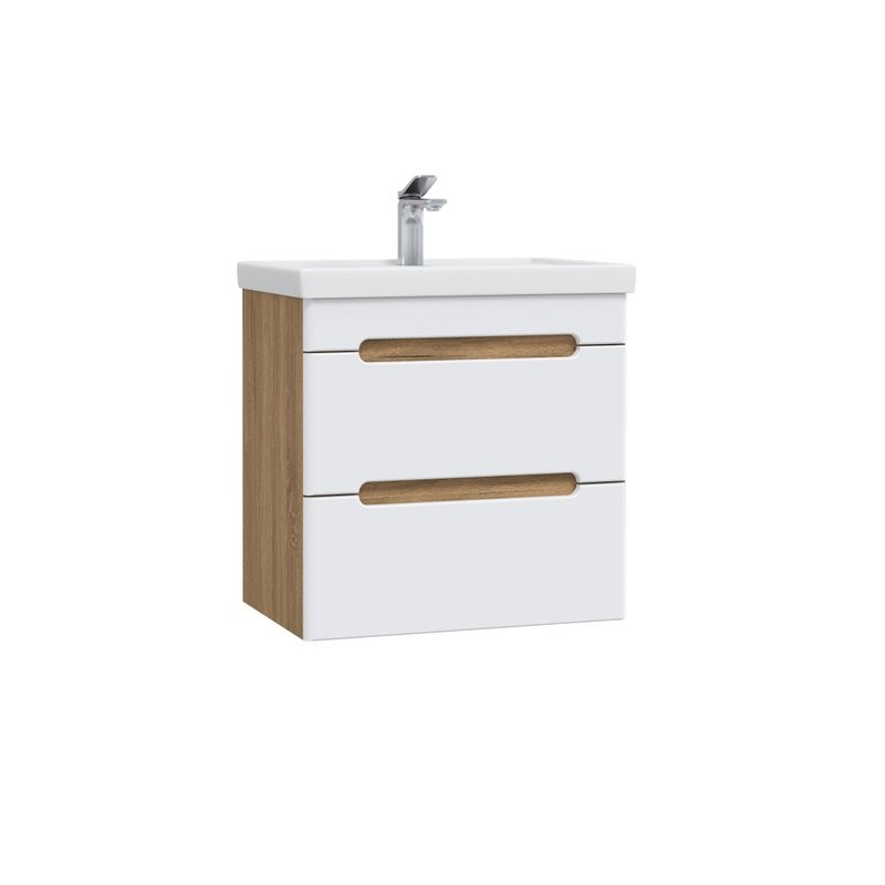 Тумба с раковиной SanStar Diva 50 подвесная, матовая белая, дуб вотан, раковина Фостер 50