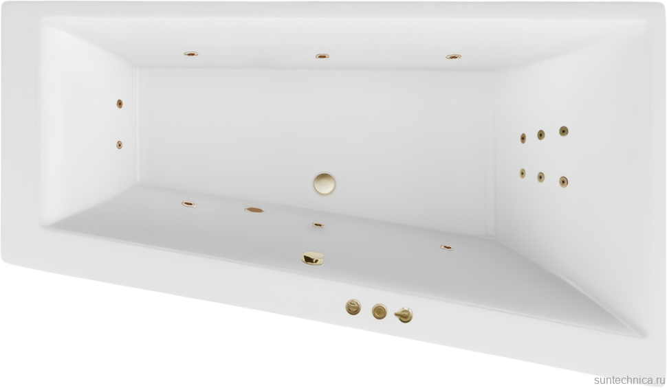 Акриловая ванна Excellent Sfera Slim Smart R 170x100 см, угловая, правая, встраиваемая, с гидромассажем, белая, асимметричная, с каркасом, со сливом-переливом, фурнитура бронза