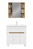 Мебель для ванной комнаты SanStar Модена 80 напольная, глянцевая белая, дуб вотан, раковина Миранда 80