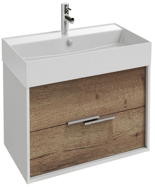 Тумба с раковиной Jacob Delafon Vivienne 60 подвесная, белый глянцевый, дуб давос натуральный, раковина белая