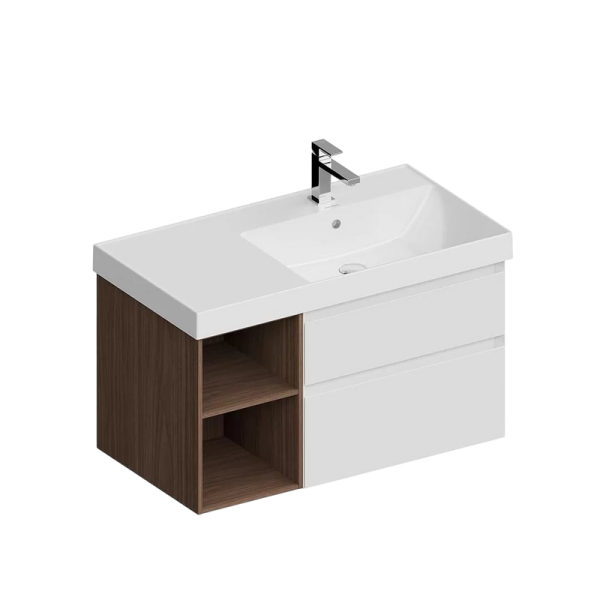 Тумба с раковиной KERAMA MARAZZI Cubo 90, правая белая матовая, структурированный орех