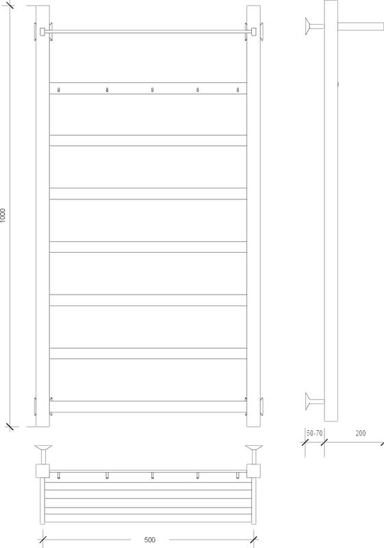 Полотенцесушитель водяной Secado Корсико 1 КСП 105x55 см, матовый черный, лесенка, с полкой