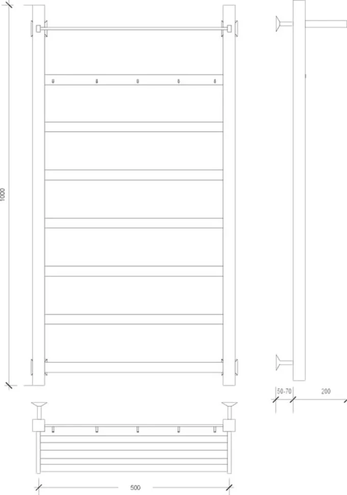Полотенцесушитель водяной Secado Корсико 1 КСП 105x55 см, матовый черный, лесенка, с полкой