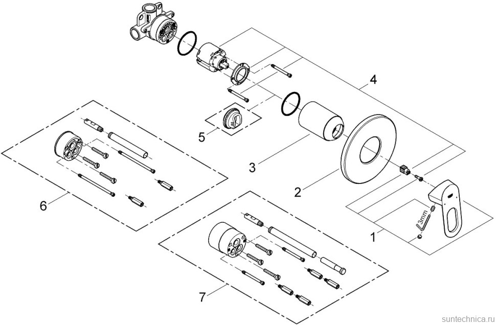 Встраиваемый смеситель для душа и ванны Grohe BauLoop 29042000 С ВНУТРЕННЕЙ ЧАСТЬЮ, хром