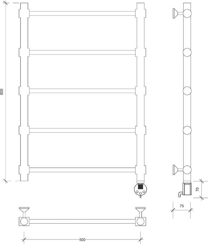Полотенцесушитель электрический Secado Флоренция 2 80x55 см, подключение справа, глянцевый хром, лесенка