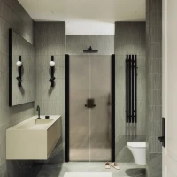 Душевая дверь в нишу Maybahglass MGD-428-6 120 см, профиль матовый черный, стекло бронза матовая