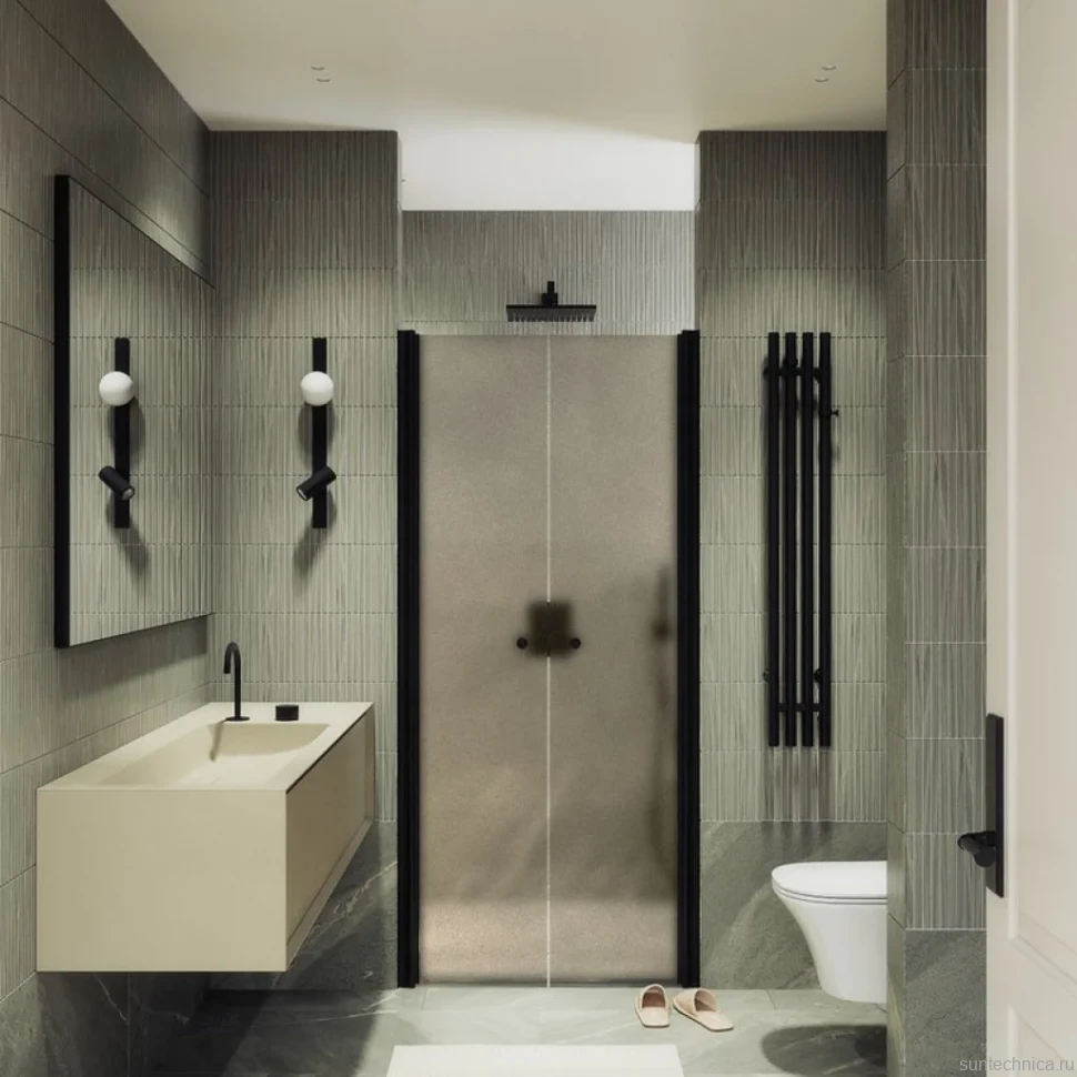 Душевая дверь в нишу Maybahglass MGD-428-6 120 см, профиль матовый черный, стекло бронза матовая